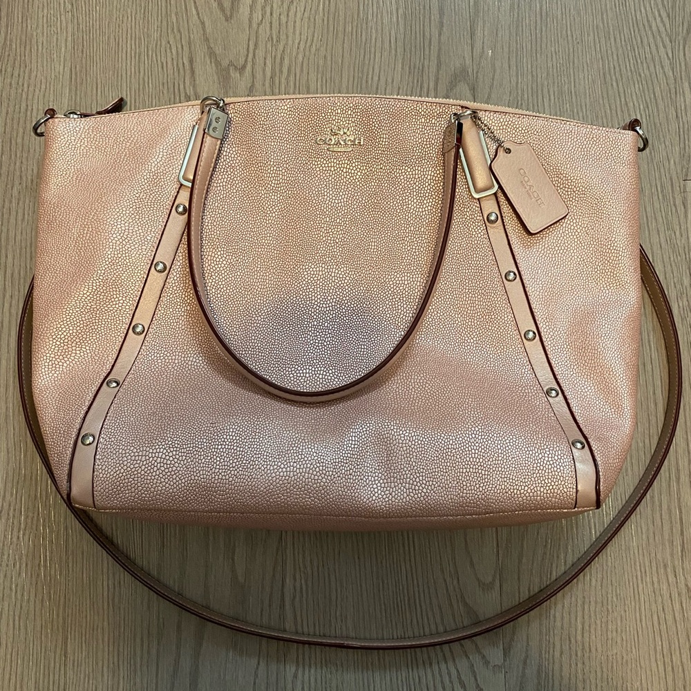 Coach Kelsey Studded Caviar leather Tuberose pink satchel